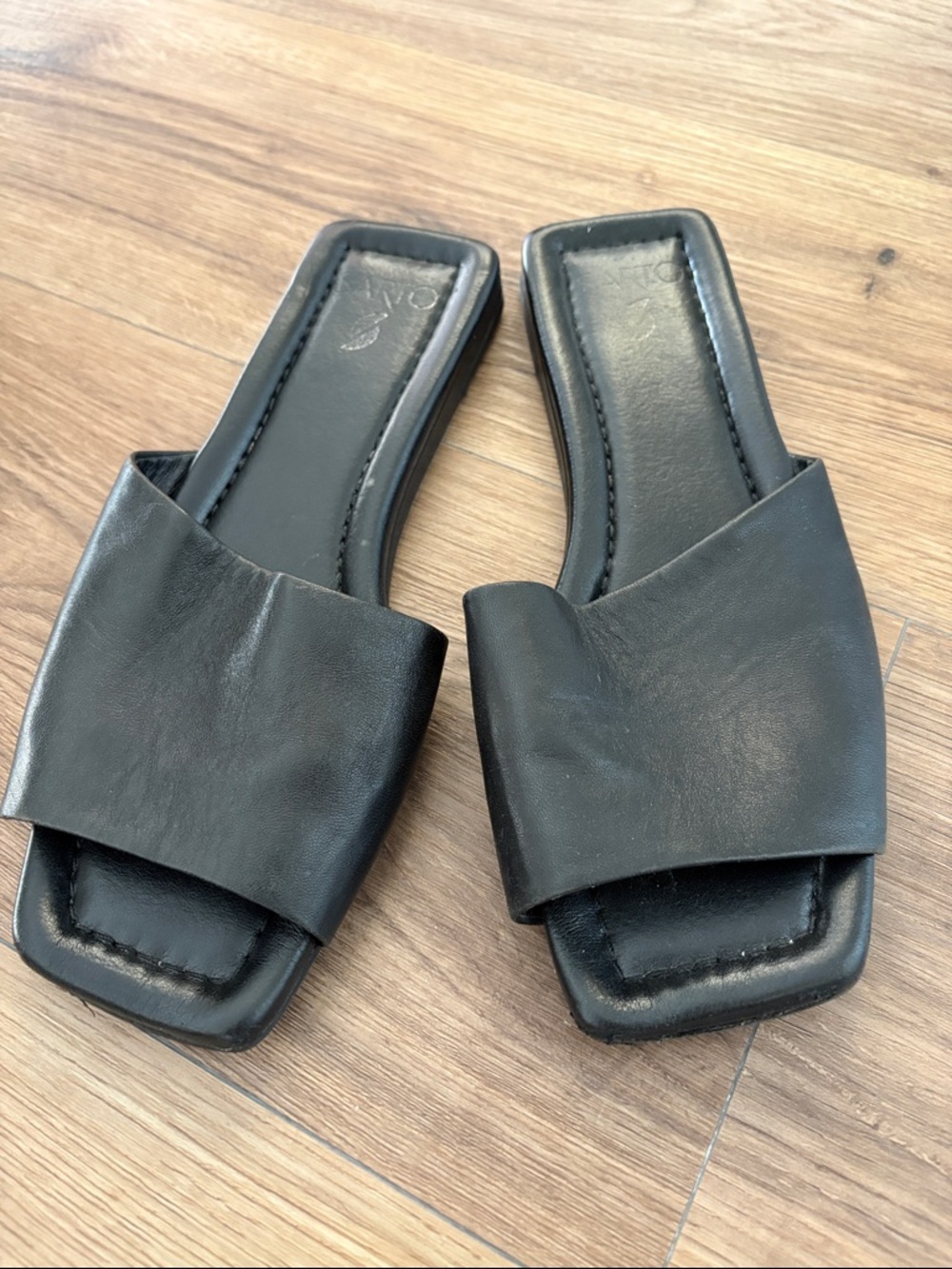 Black Leather Slide Sandals